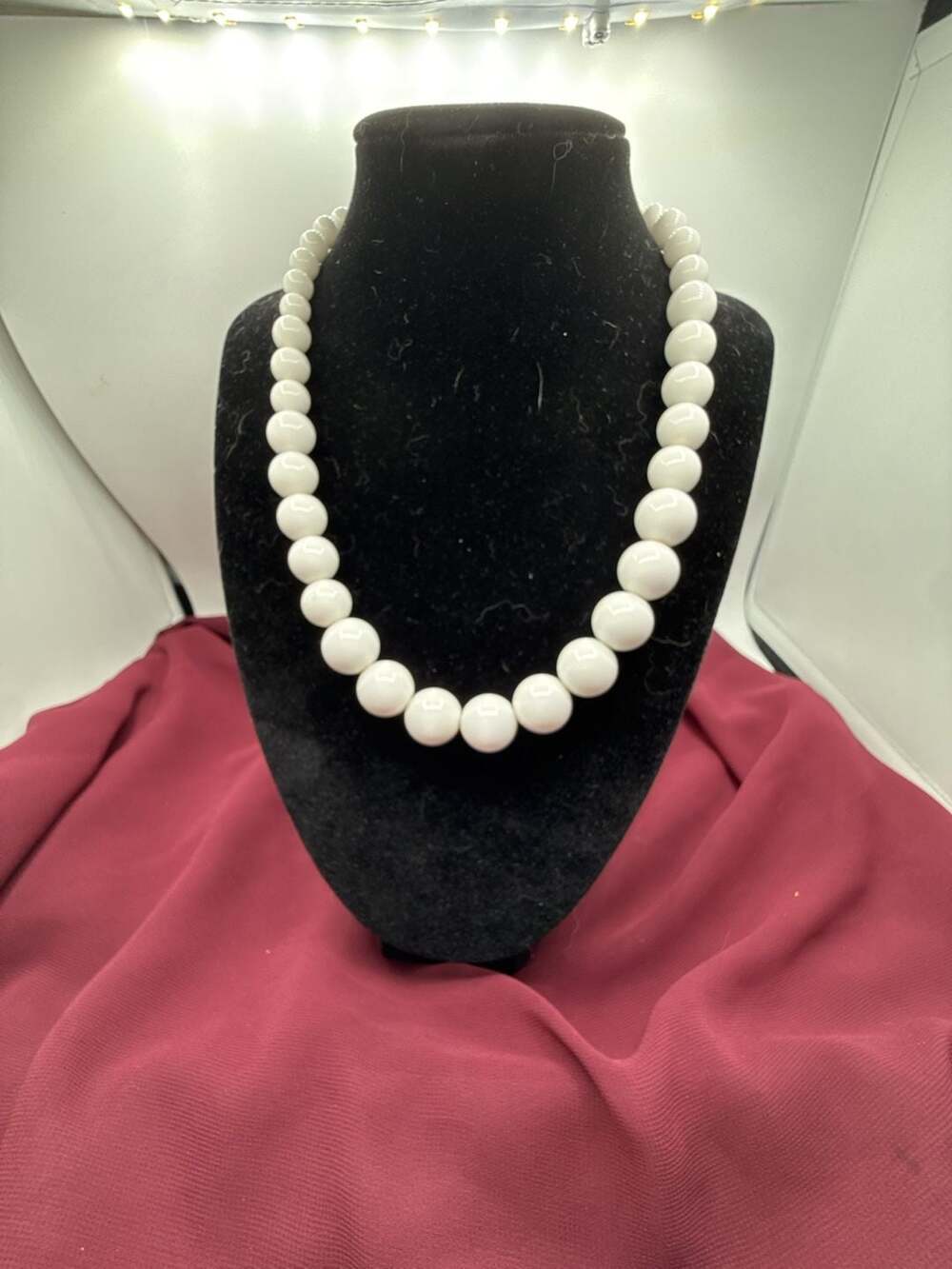 Vintage Napier White Bead Necklace with Gold Tone Clasp